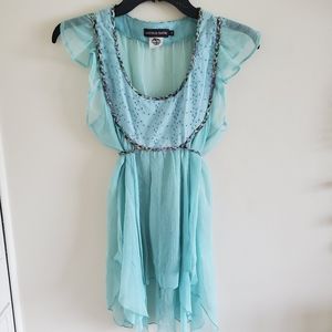 Antik Batik Sheer Eyelet Light Blue Braided Blouse Small